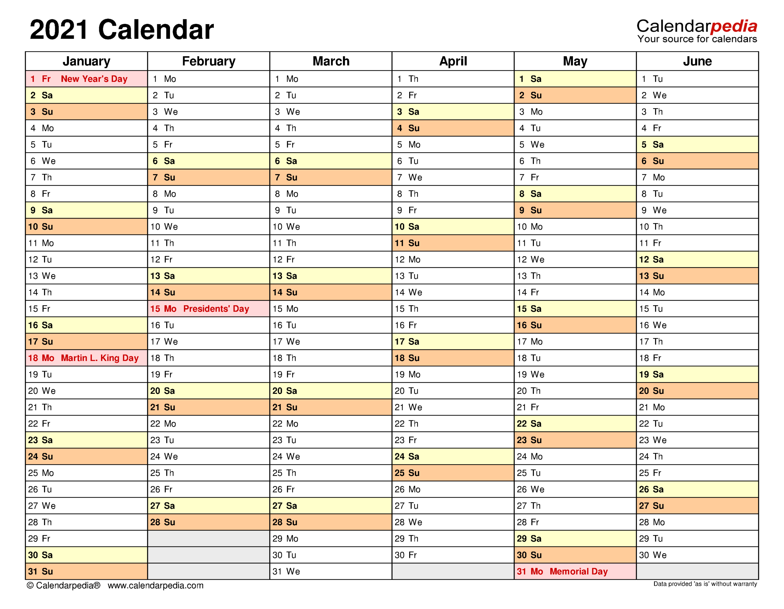 2021 Yearly Calendar Template Excel | Printable Calendars 2021