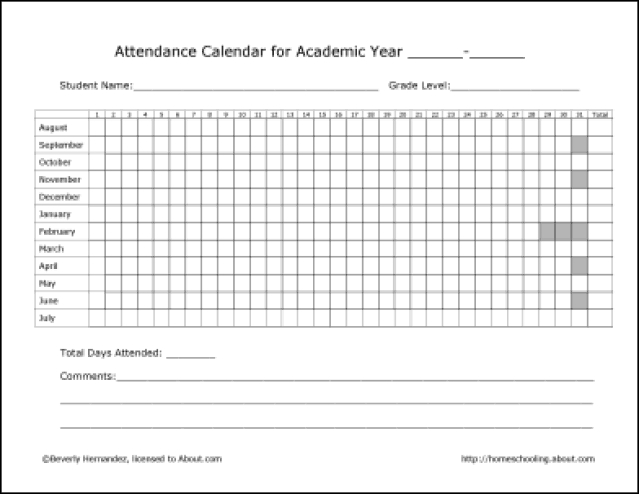 Free Printable Attendance Calendar Calendar Printables Free Blank