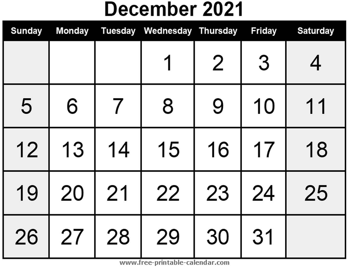 Blank Calendar December 2021 - Free-Printable-Calendar