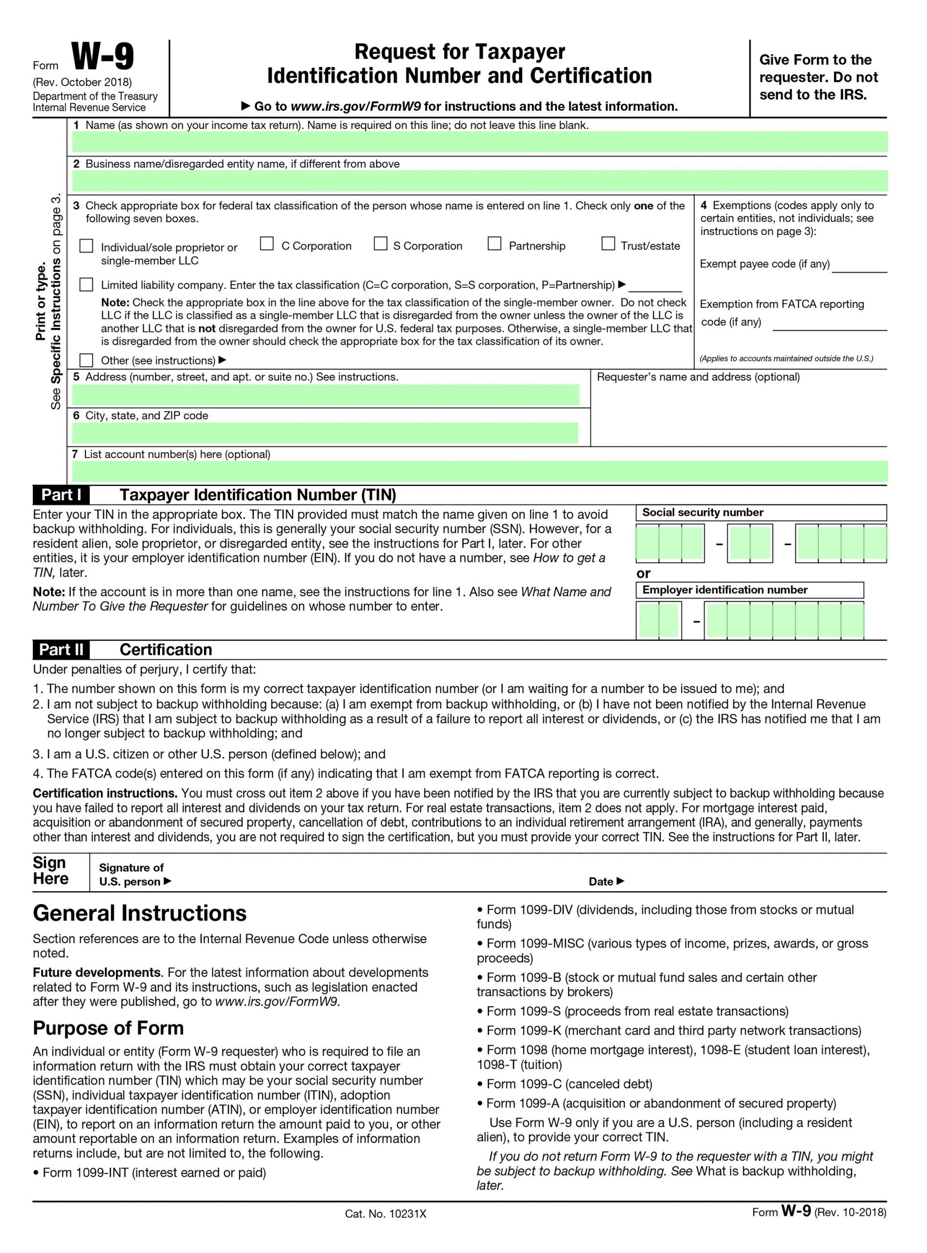 Blank W 9 Form 2021 Printable Irs | Calendar Template