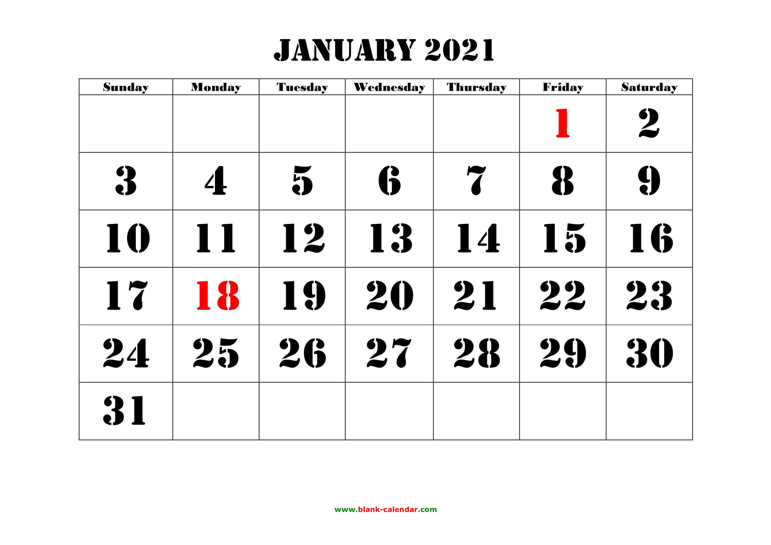 Calendar Grid January 2021 | Printable March