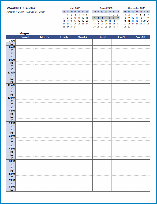√ Free Printable Weekly Calendar Template Excel | Templateral