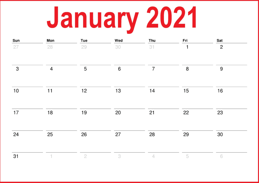 Free January Calendar 2021 Printable Template Blank In Pdf
