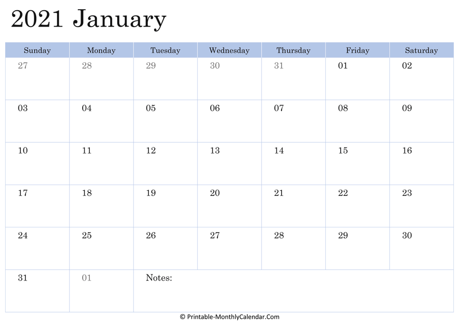 January 2021 Calendar Printable With Holidays