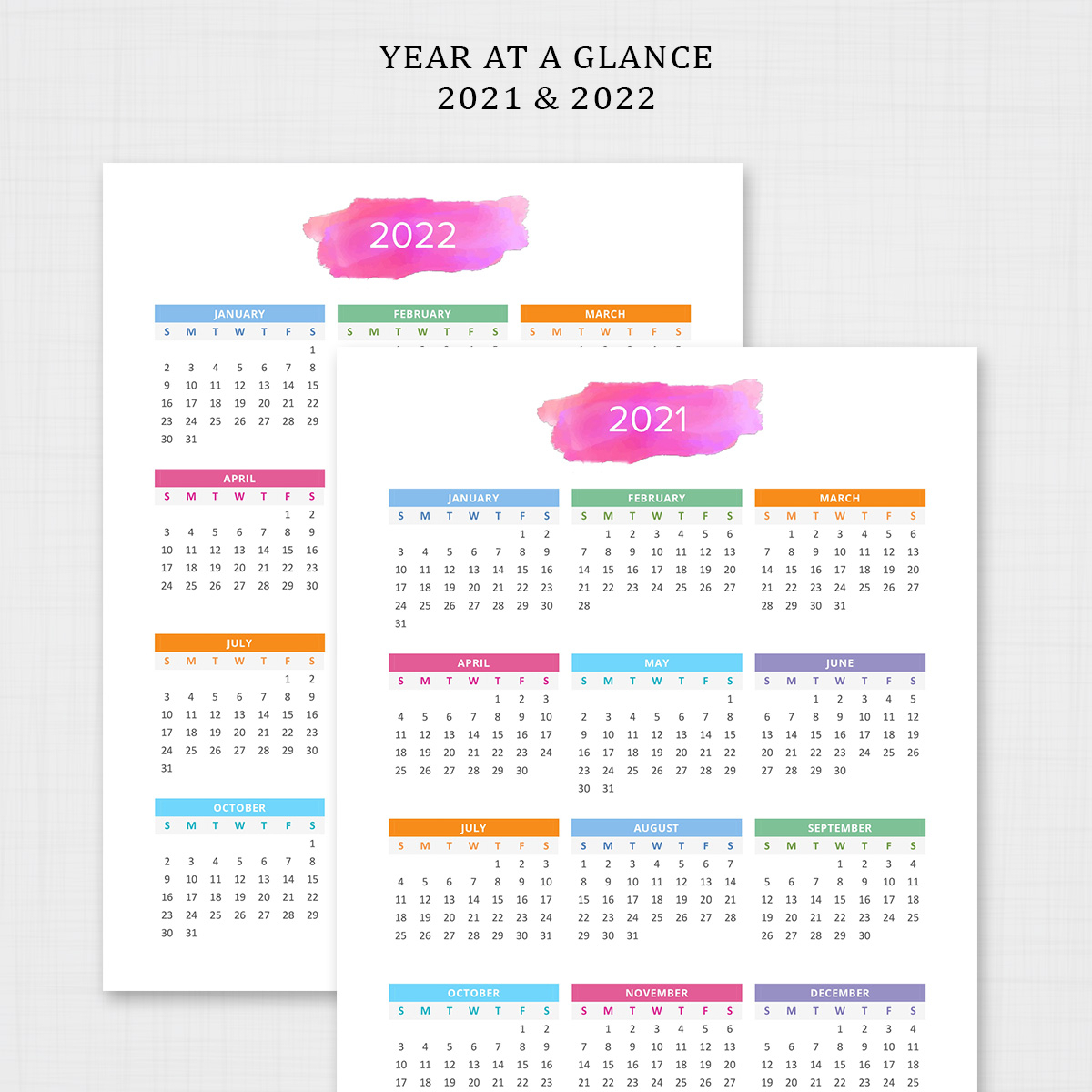 Year At A Glance 2021 - 2022 | Printable Yearly Calendar