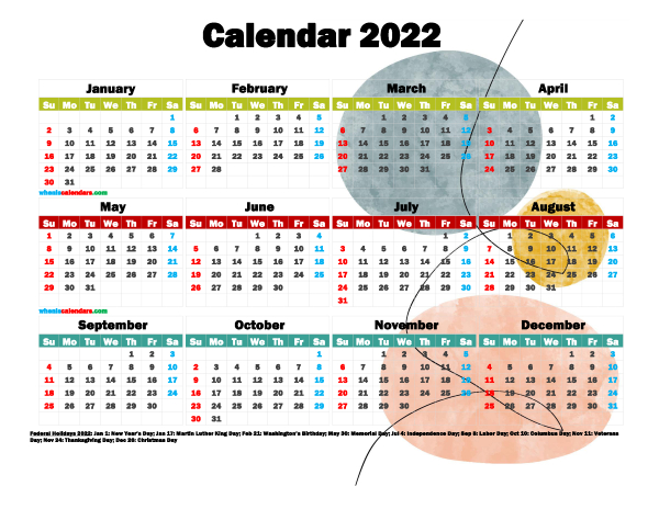 12 Free Printable 2022 Calendar With Holidays (Watercolor