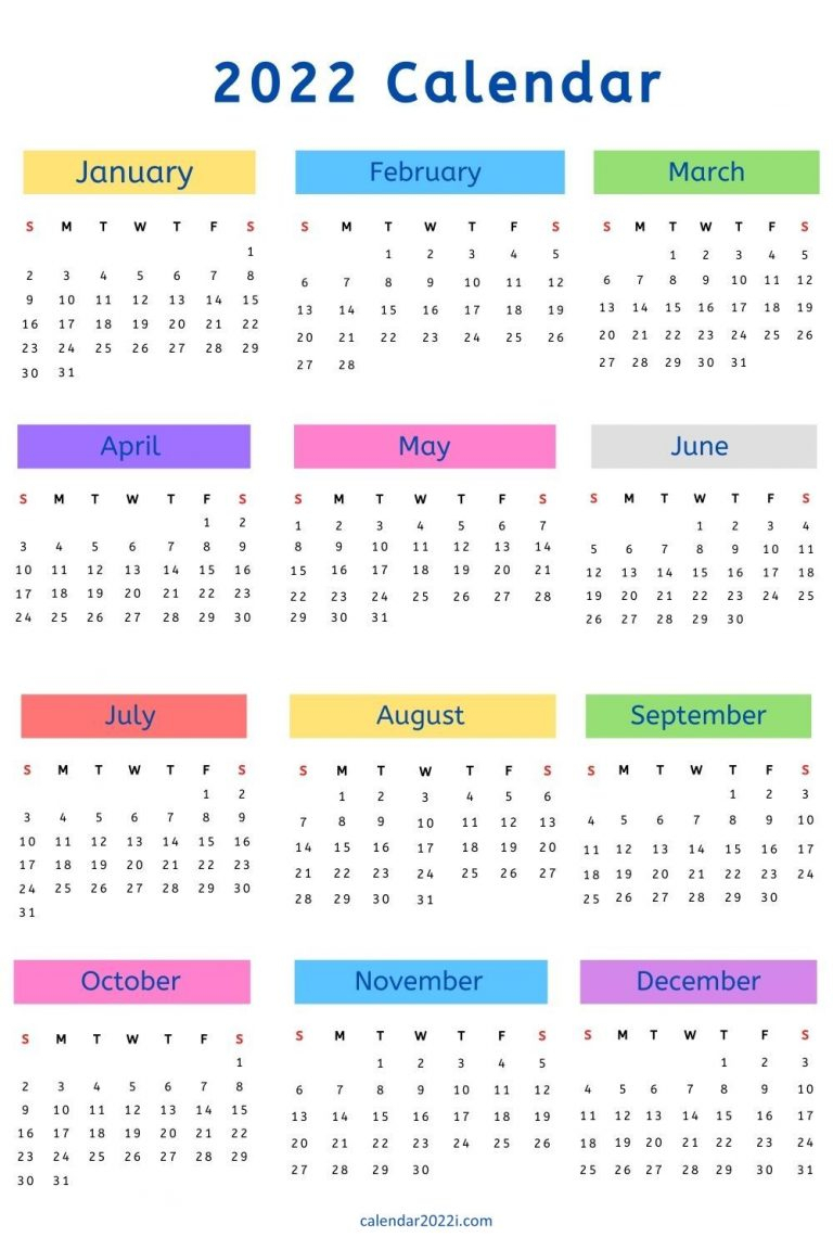 12 Month 2022 Calendar Printable Free Download | Calendar 2022