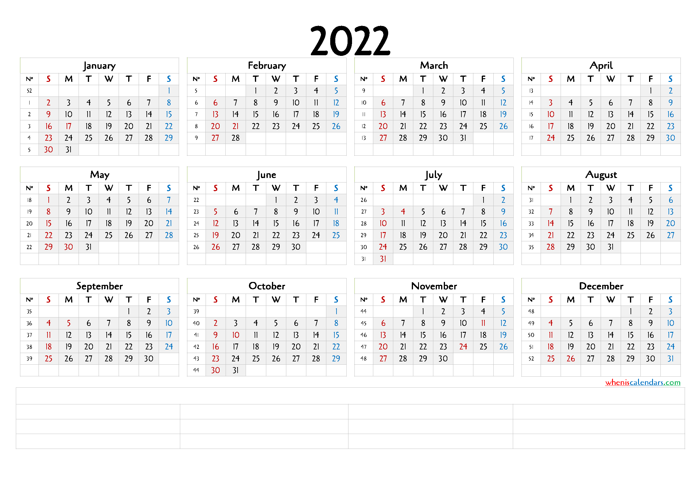 12 Month Calendar Printable 2022 (6 Templates)