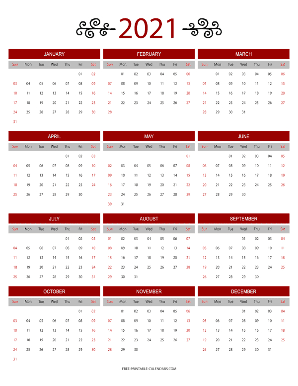 12 Month Colorful Calendar For 2021 - Free Printable Calendars