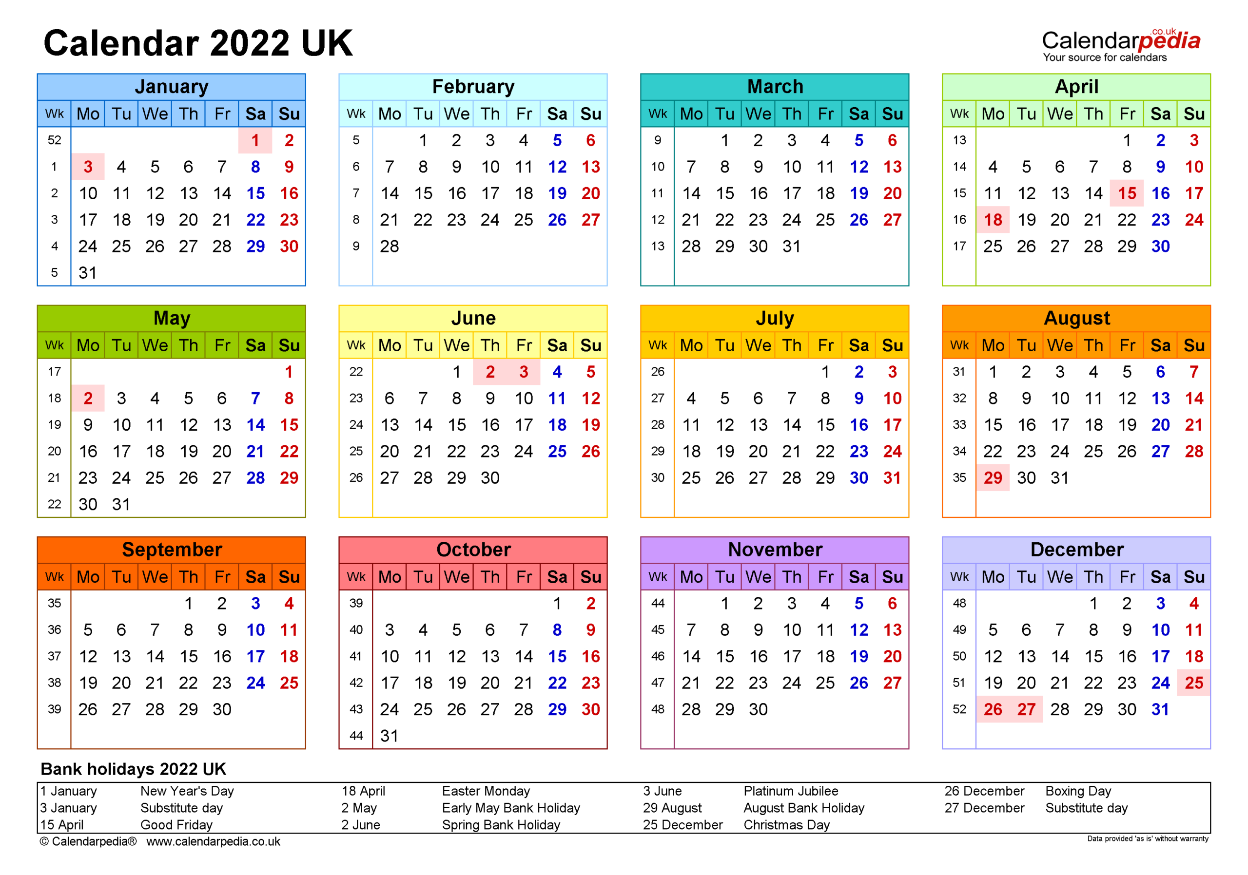 2022 Printable Calendar Template With Holidays