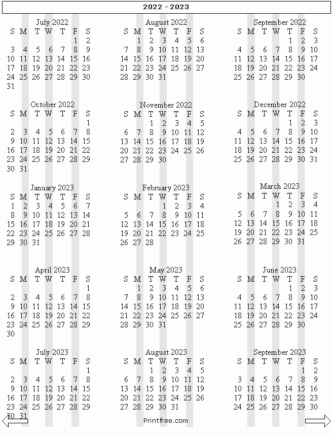 15 Month School Year Calendar 2022-2023