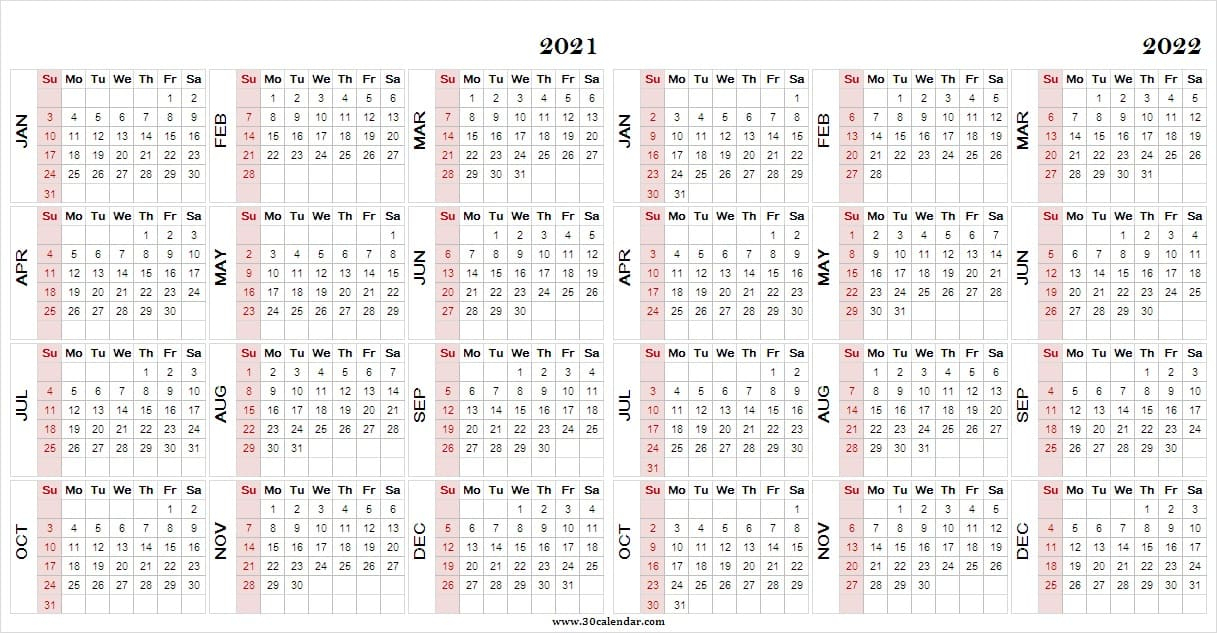 2 Year Calendar 2021 And 2022 | Free Letter Templates