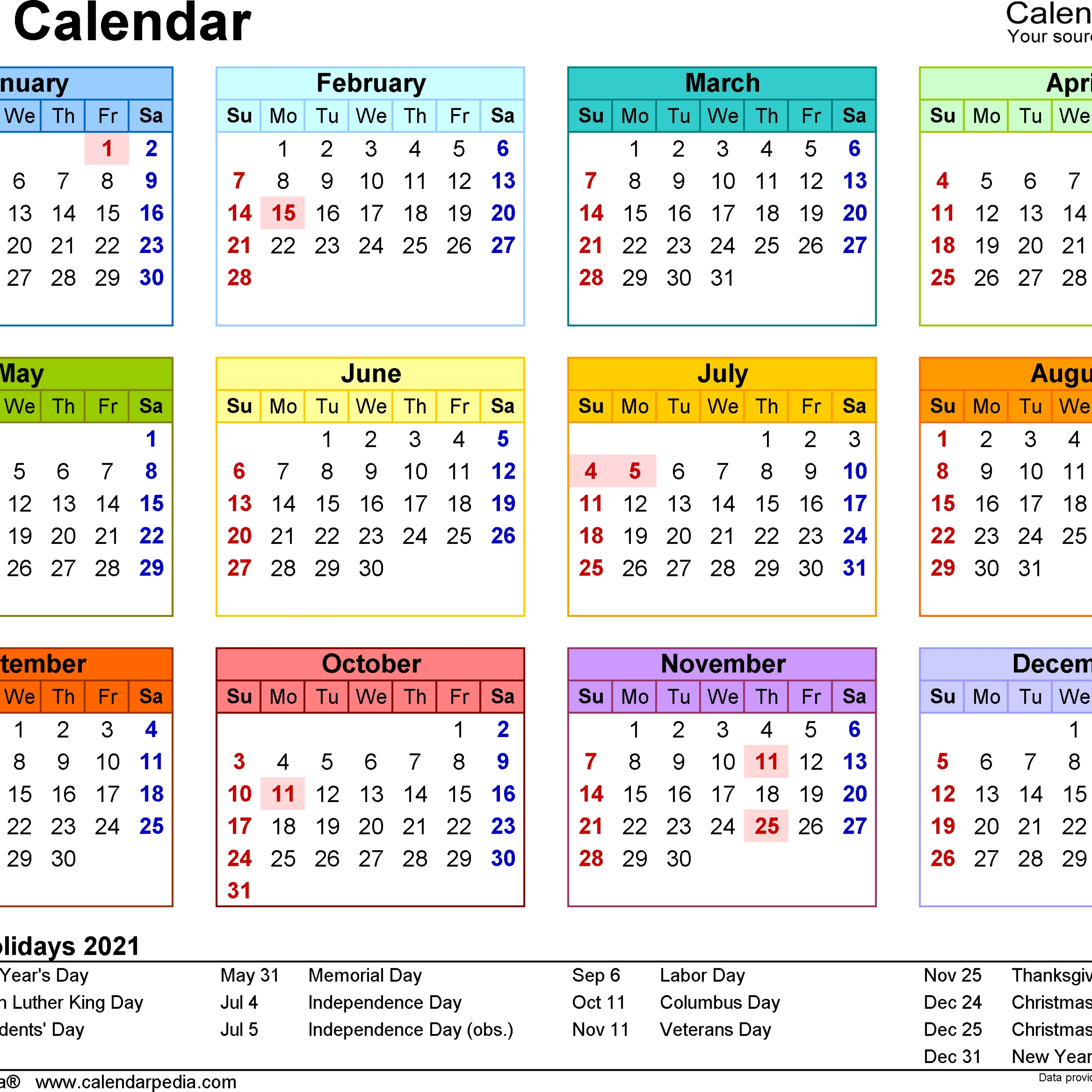 20+ 2021 Holidays Calendar - Free Download Printable