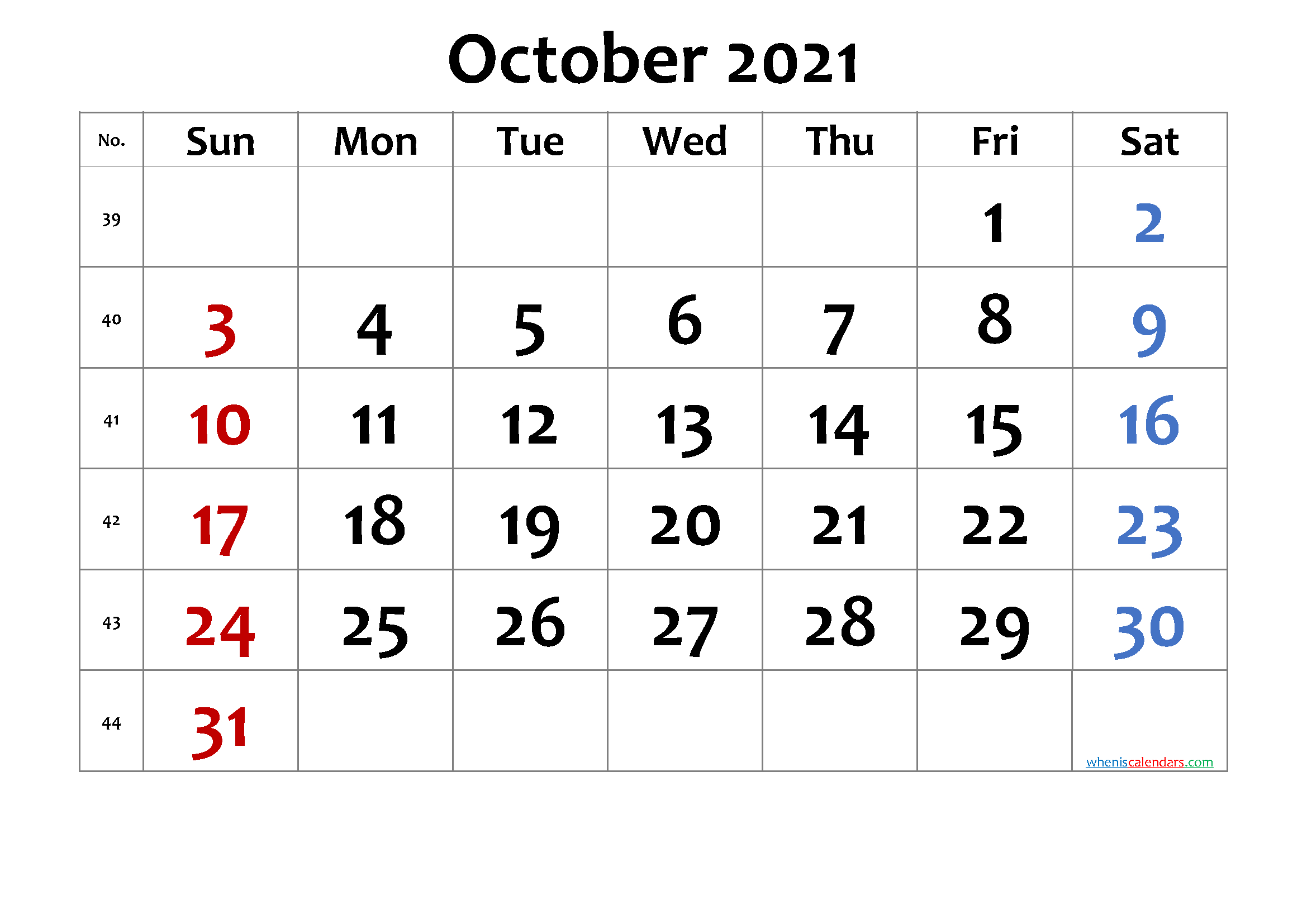 20+ October Calendar 2021 - Free Download Printable
