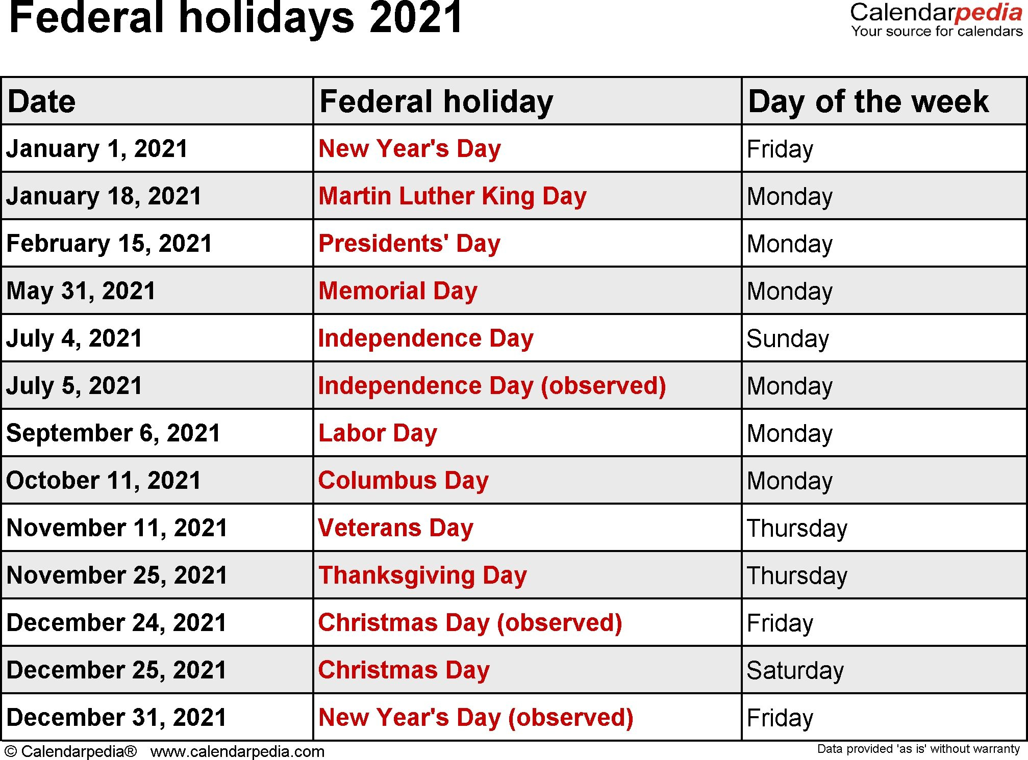 20+ Public Holidays 2021 - Free Download Printable