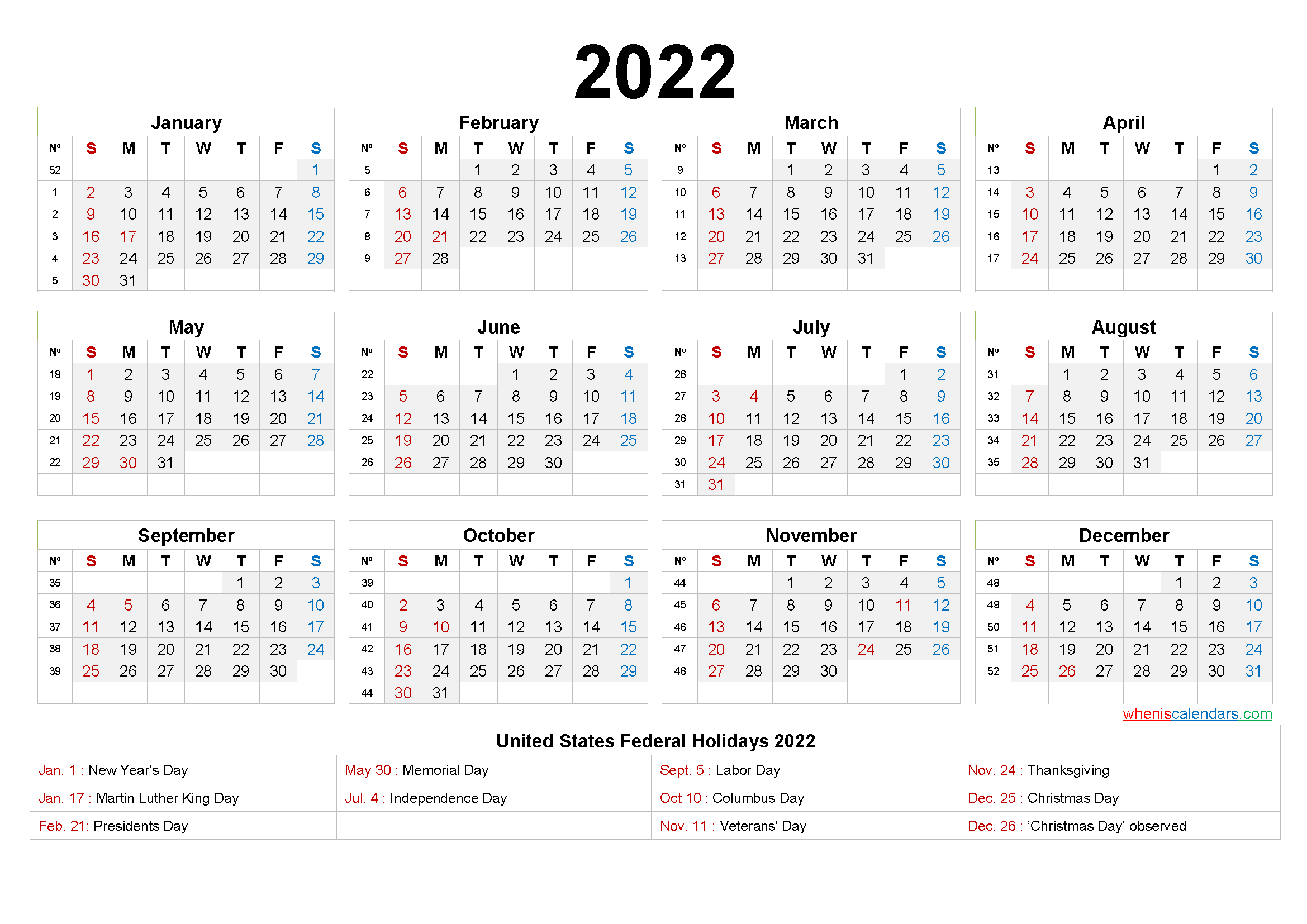 20+ Yearly Calendar 2022 - Free Download Printable