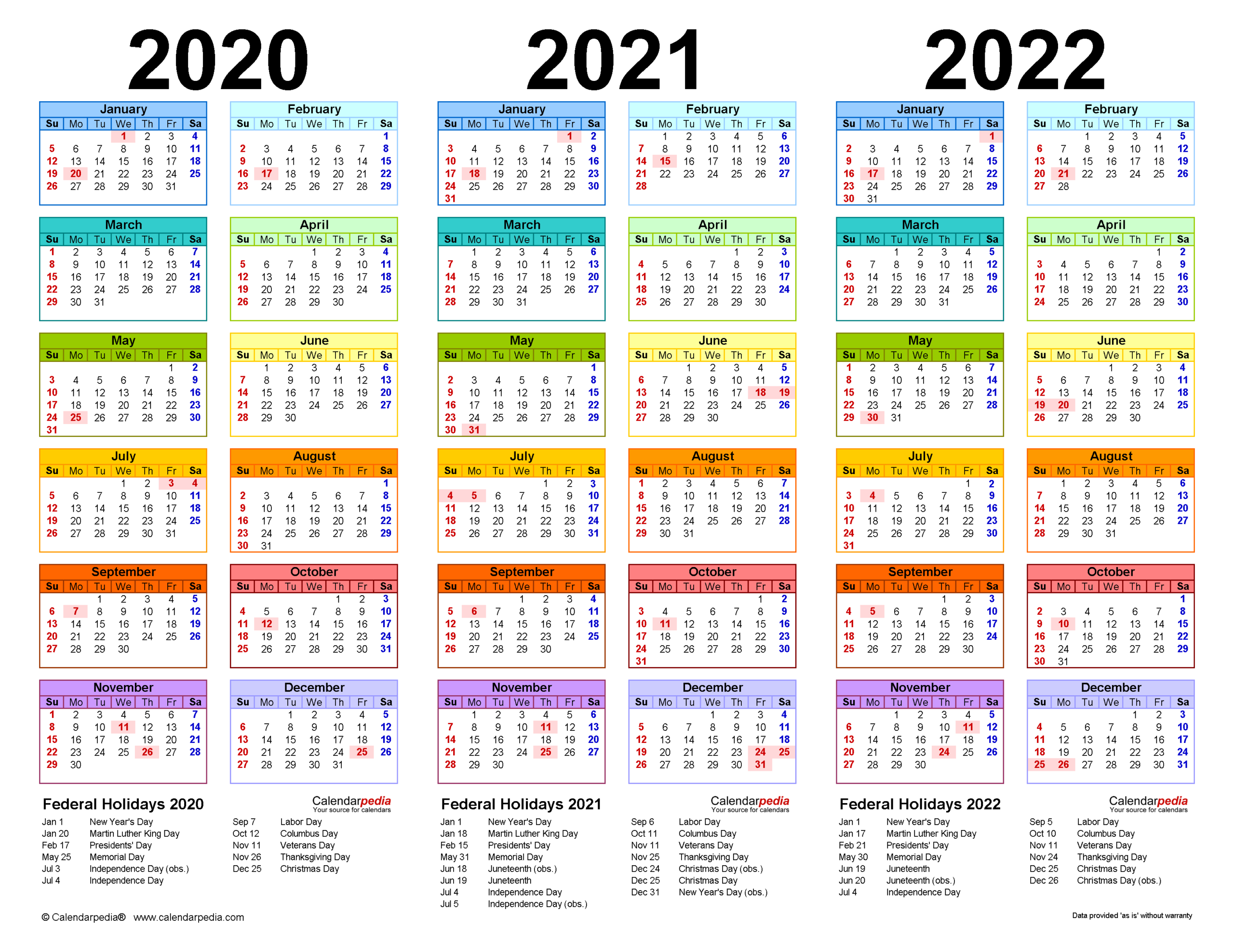 2020-2022 Three Year Calendar - Free Printable Pdf Templates