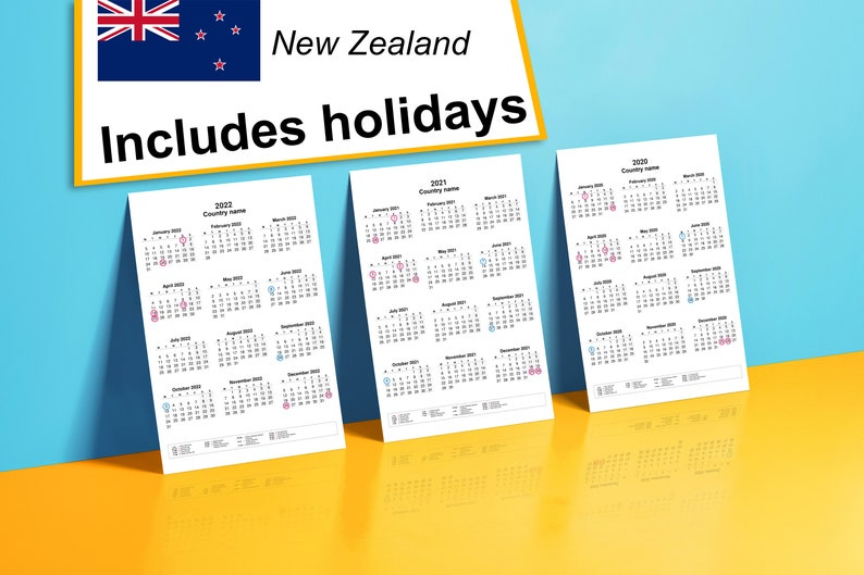 2020-2022 Yearly Calendar With Holidays For New Zealand