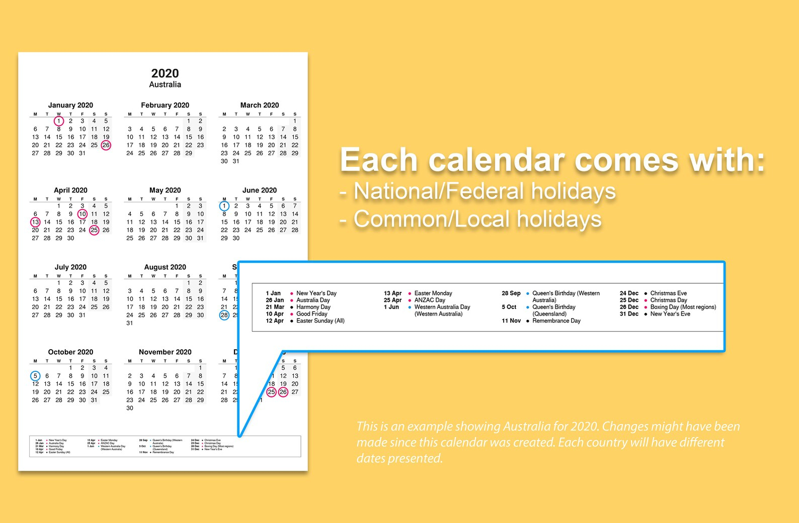 2020-2022 Yearly Calendar With Holidays For New Zealand