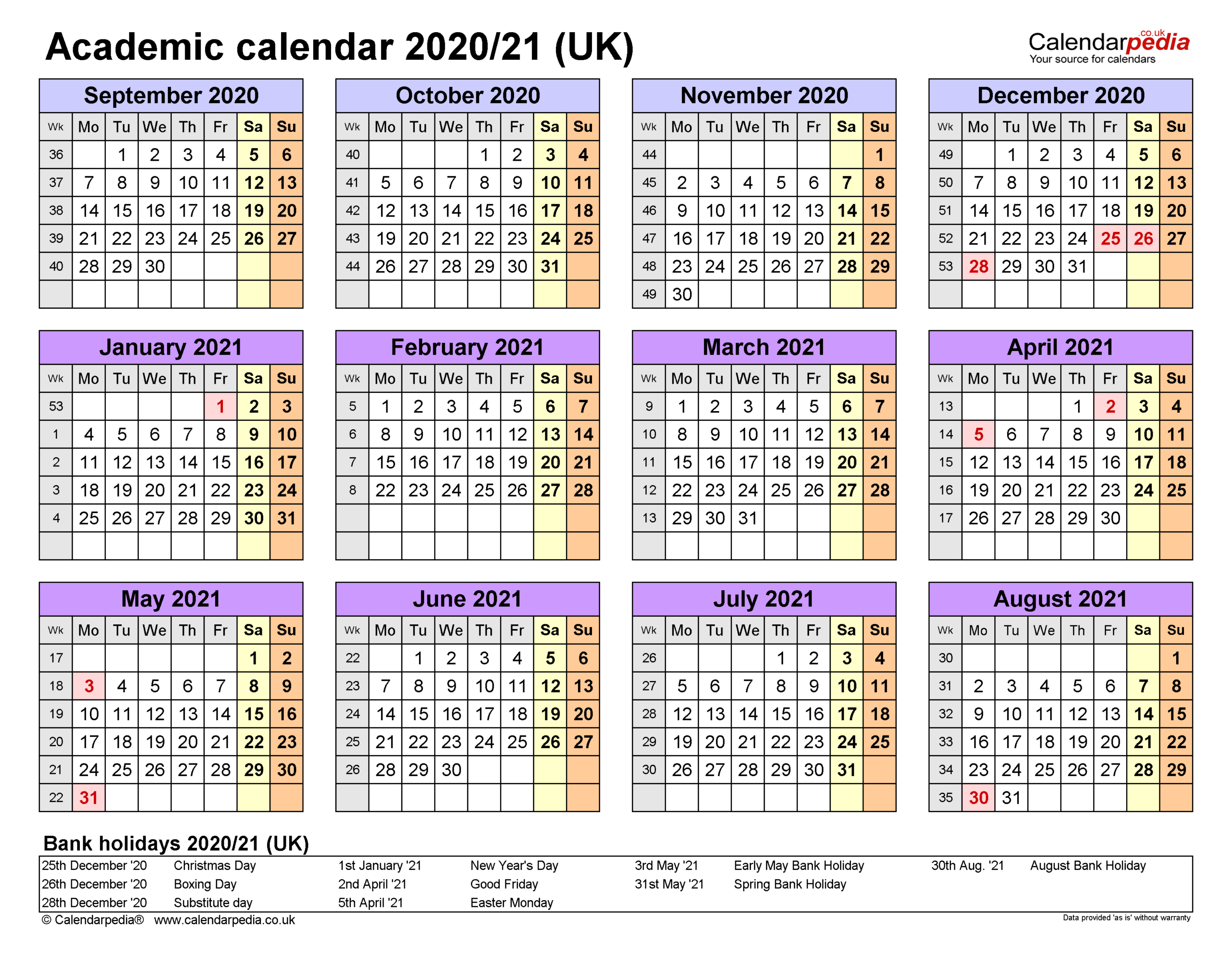 2020 And 2021 Academic Calendar Uk | 2022 Calendar