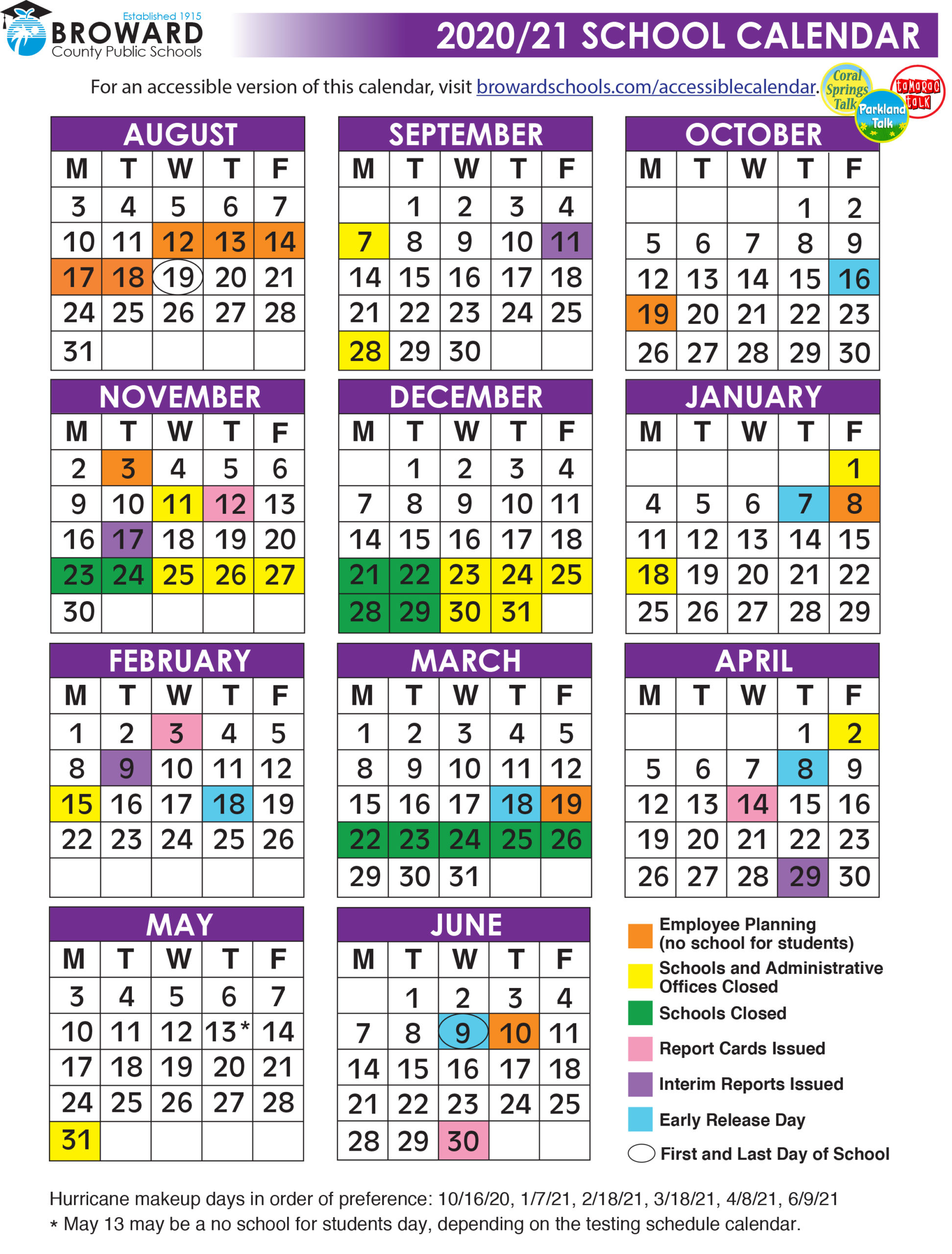 2020 And 2021 School Calendar Broward County | Printable