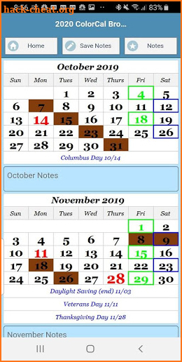 2020 Colorcal Usps Brown E Coded Carrier Calendar Hacks