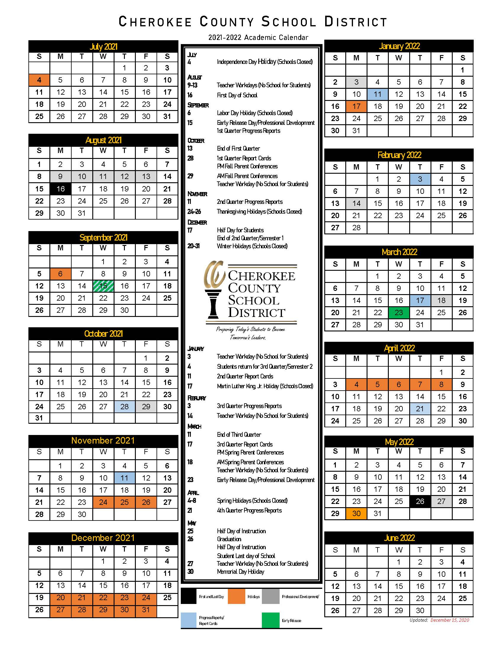 2021-2022 District Academic Calendar - Cherokee County