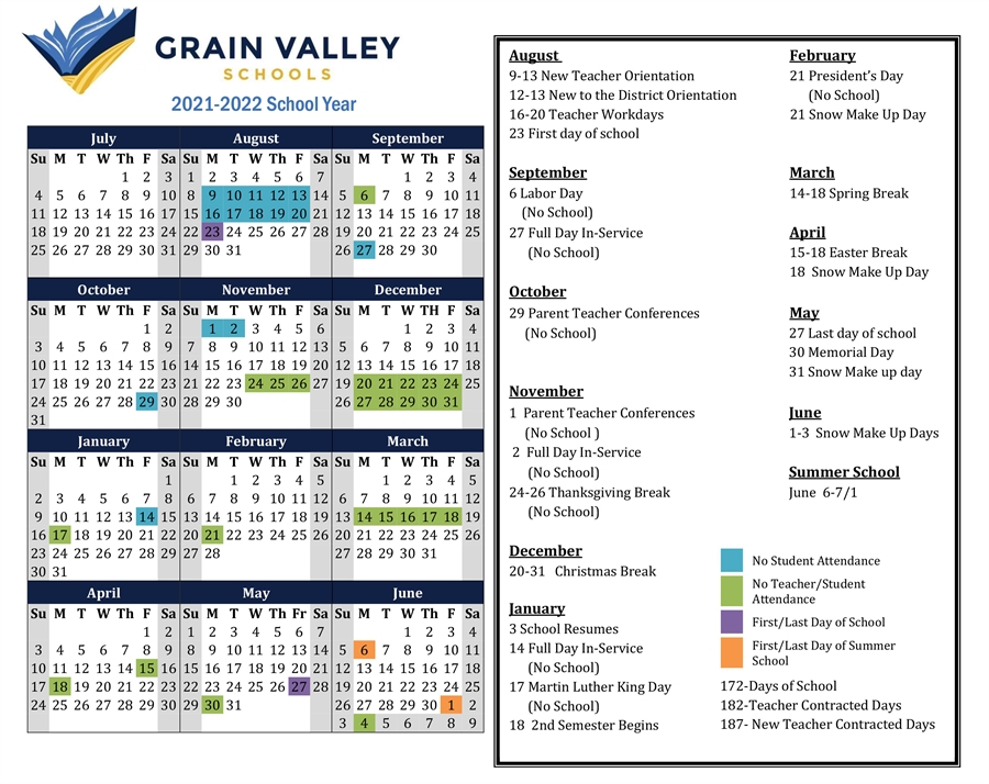 2021-2022 District Calendar - Grain Valley Schools