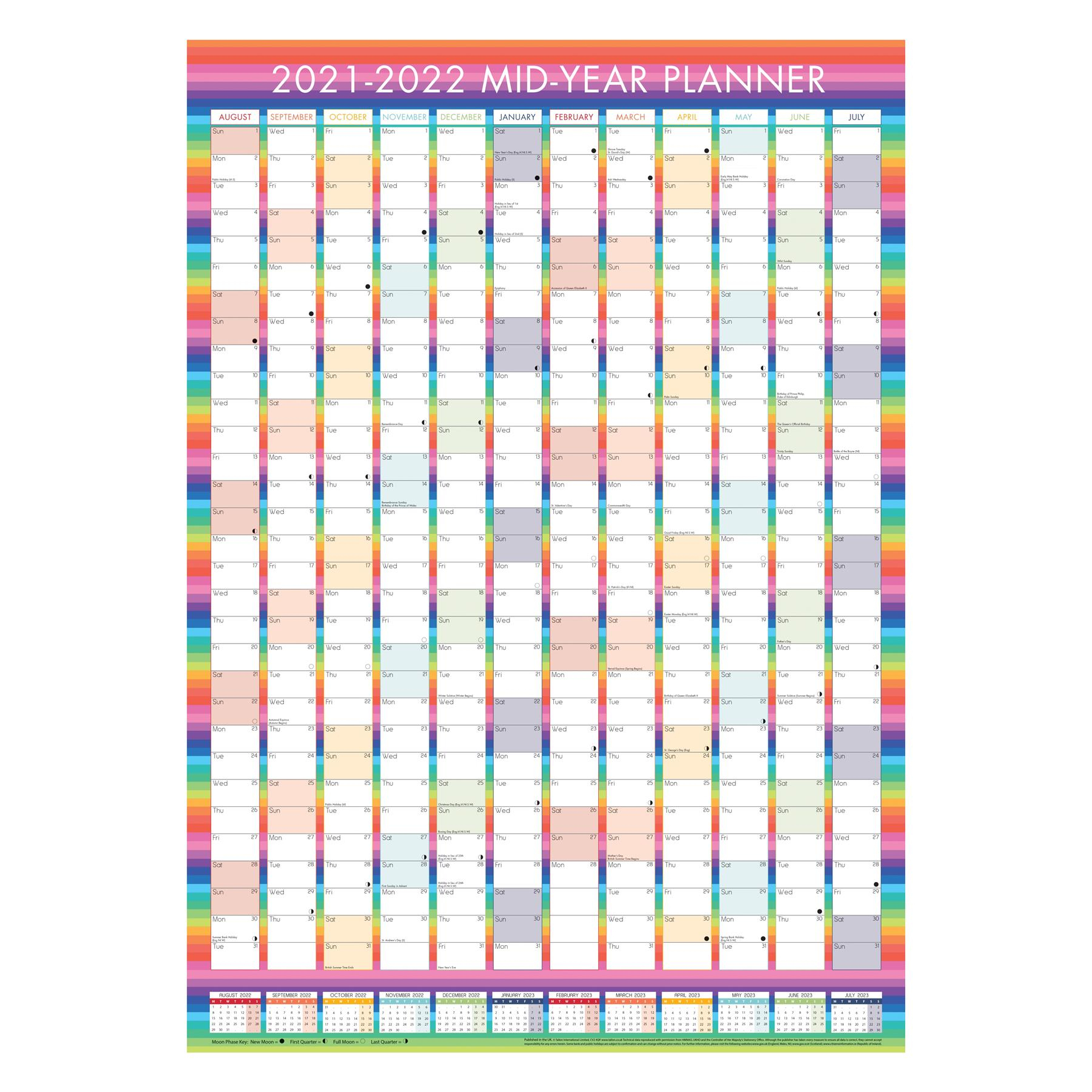 2021 2022 Large Academic Mid Year Wall Planner Calendar A1