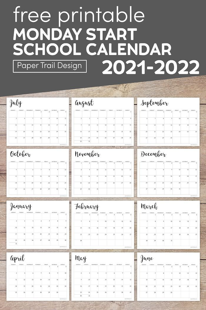 2021-2022 Printable School Calendar | Paper Trail Design