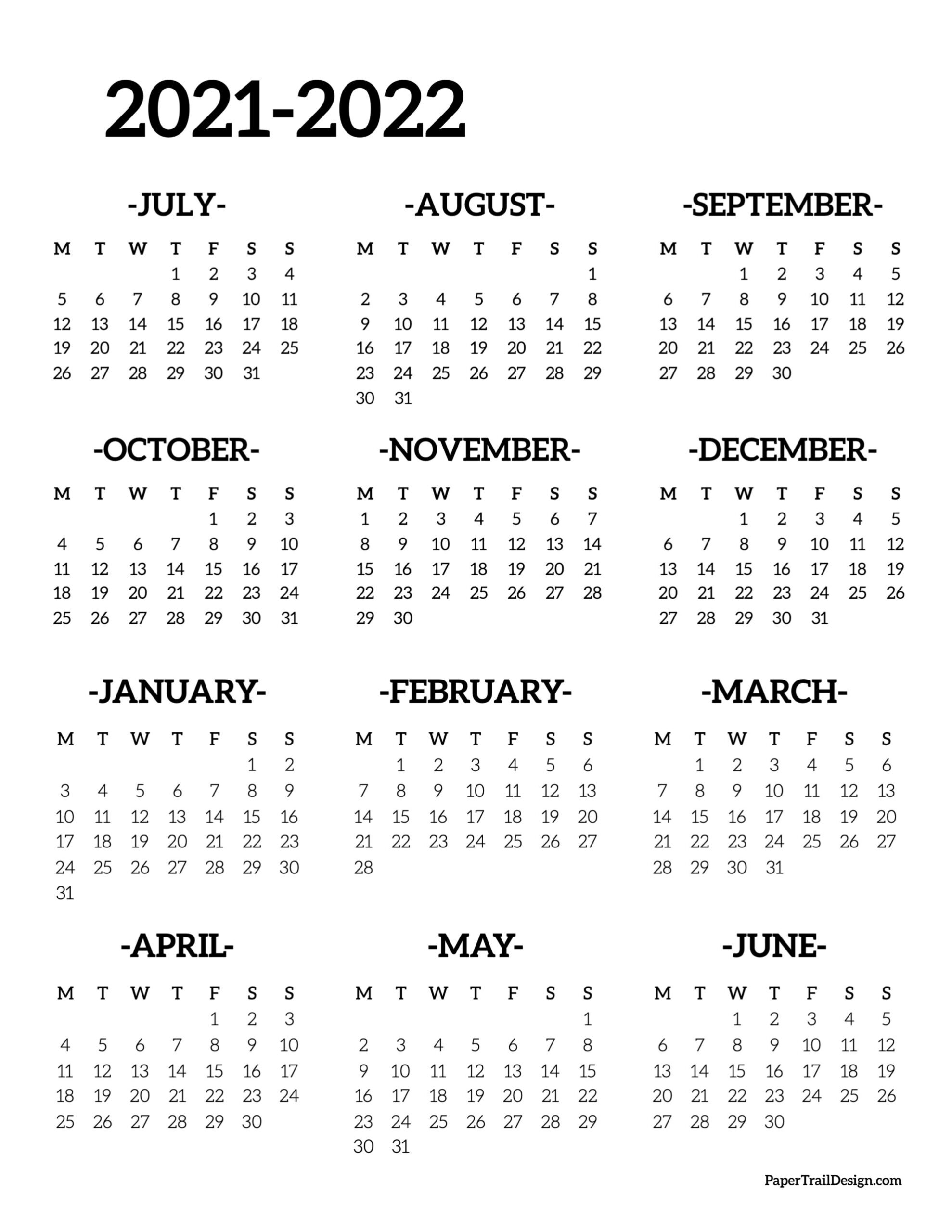 2021-2022 School Year Calendar Free Printable - Paper