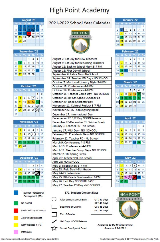2021-2022 School Year Calendar Now Available - High Point