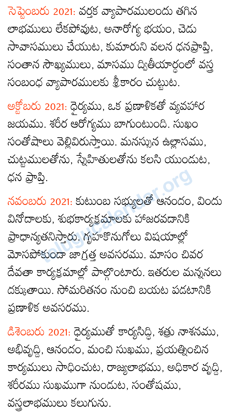 2021-2022 Telugu Karkataka Rasi Phalalu Monthly January