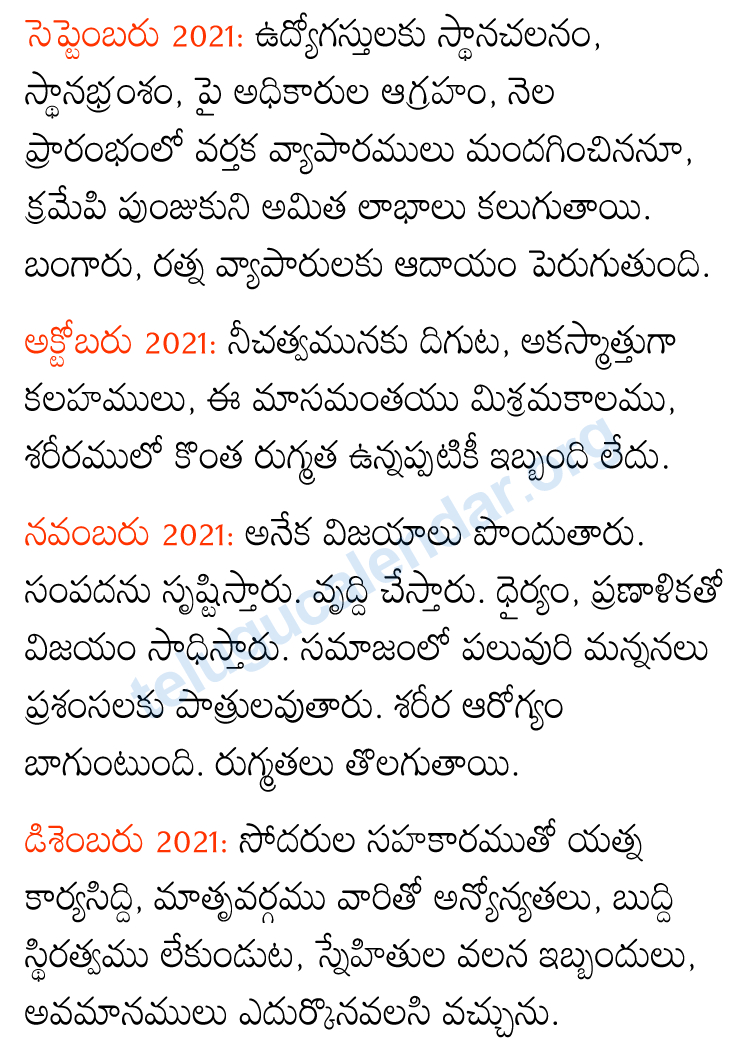 2021-2022 Telugu Simha Rasi Phalalu Monthly January