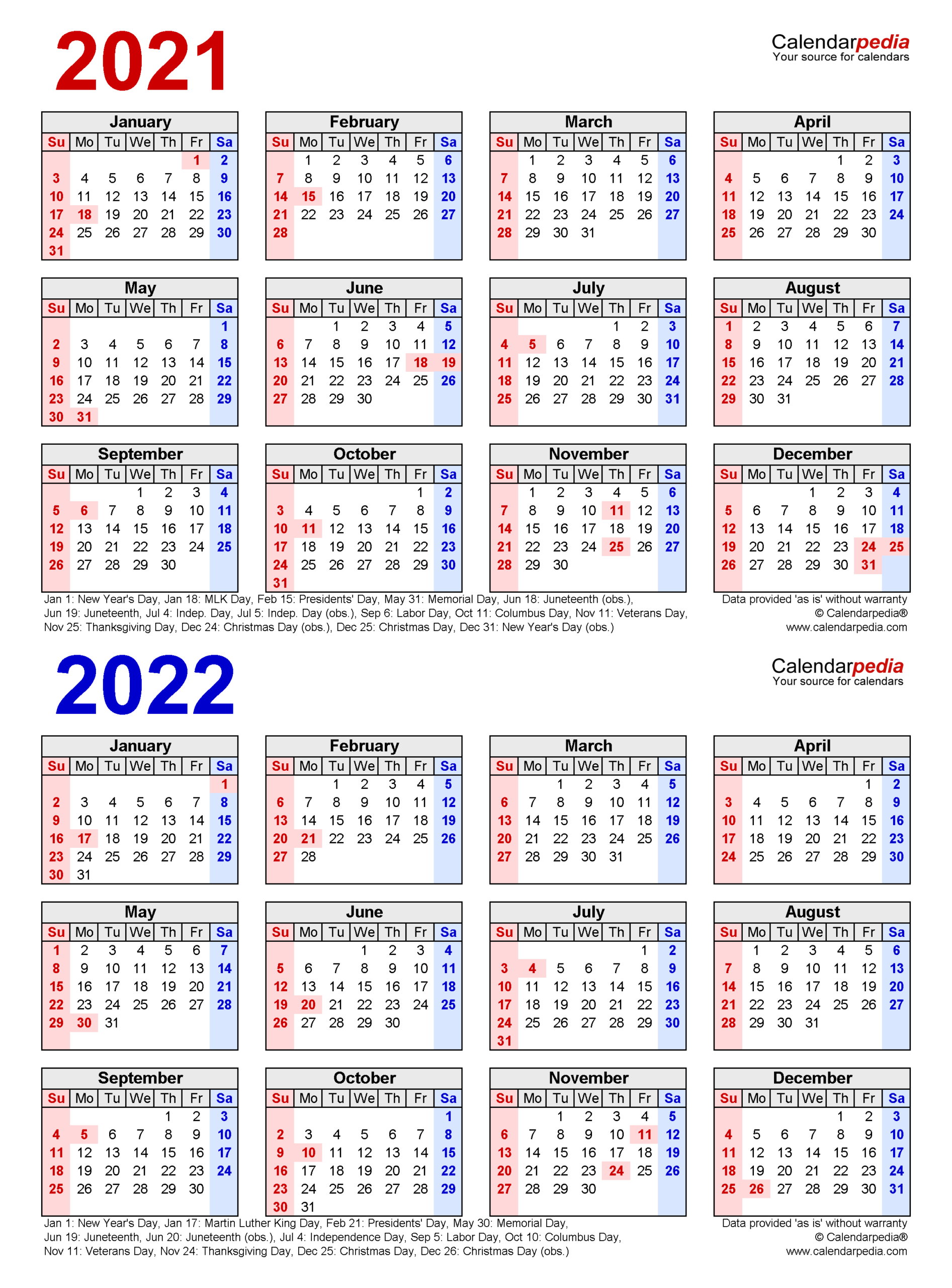 2021-2022 Two Year Calendar - Free Printable Pdf Templates
