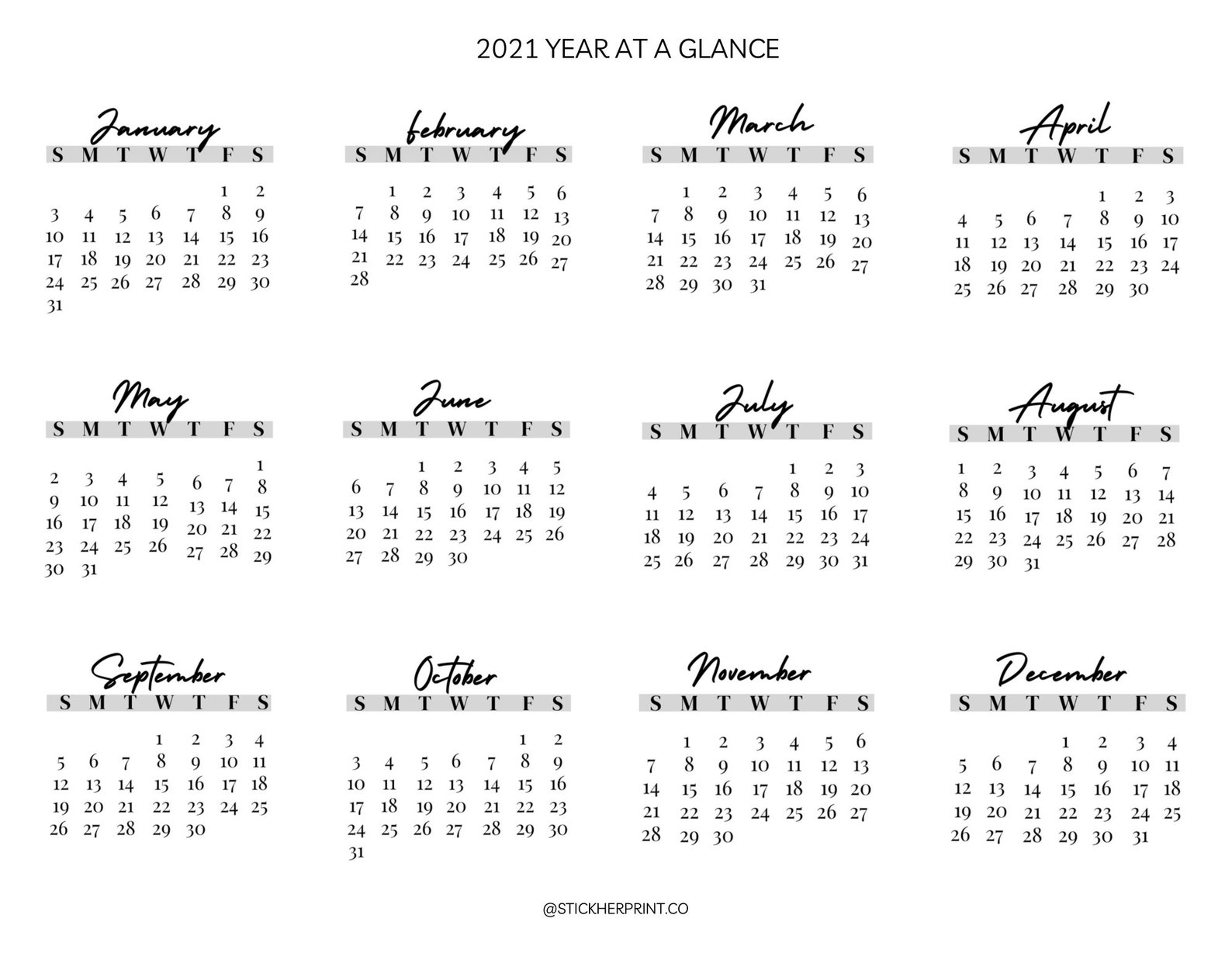 2021 2022 Year At A Glance Yearly Calendar Printable Pdf