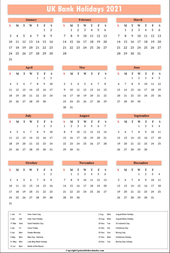 2021 Bank Holidays In Uk / Excel Calendar 2020 Uk 16