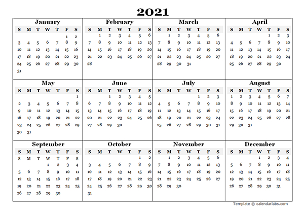 2021 Blank Yearly Calendar Template - Free Printable Templates