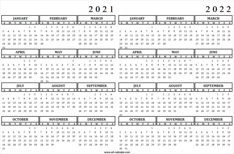 2021 Calendar 2022 Editable Template - Monthly Calendar Free