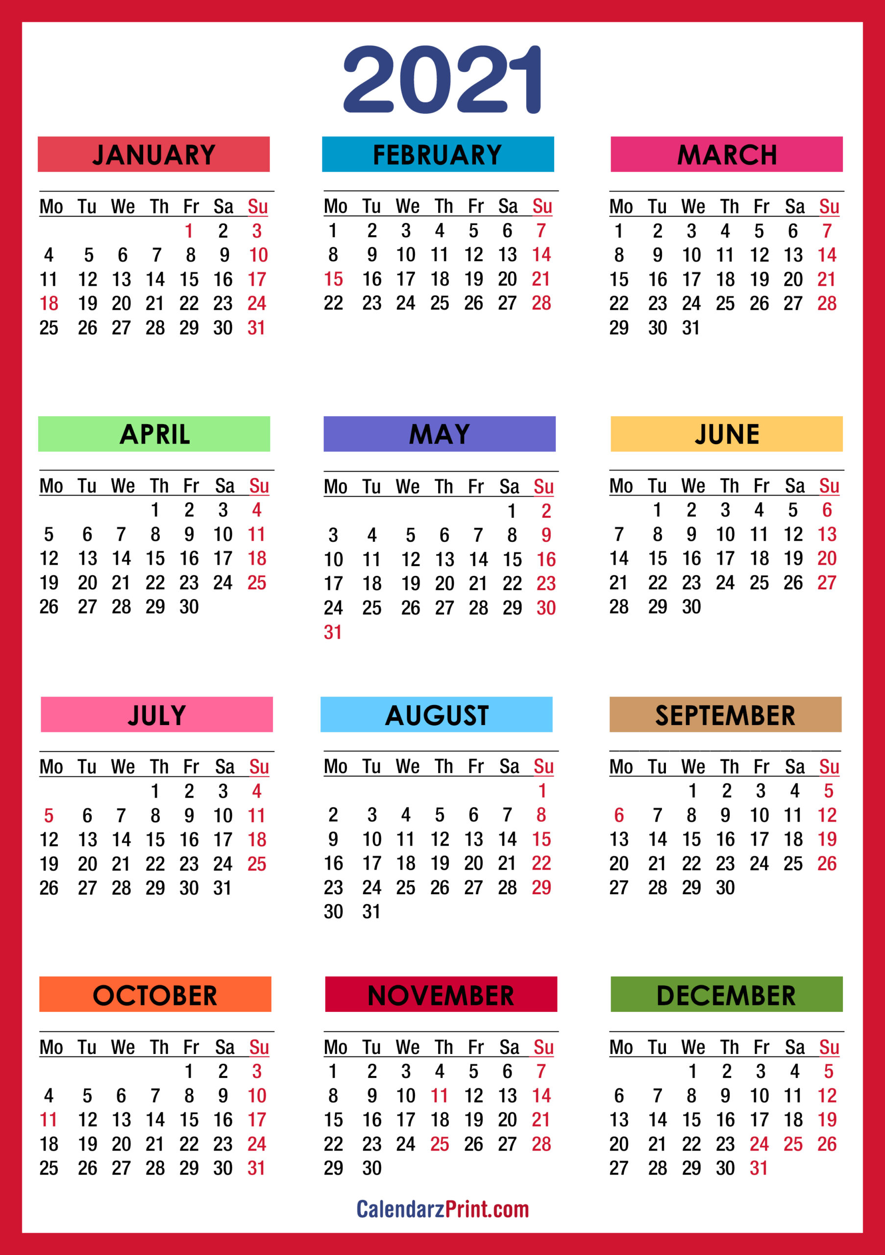 2021 Calendar Holidays - Nexta
