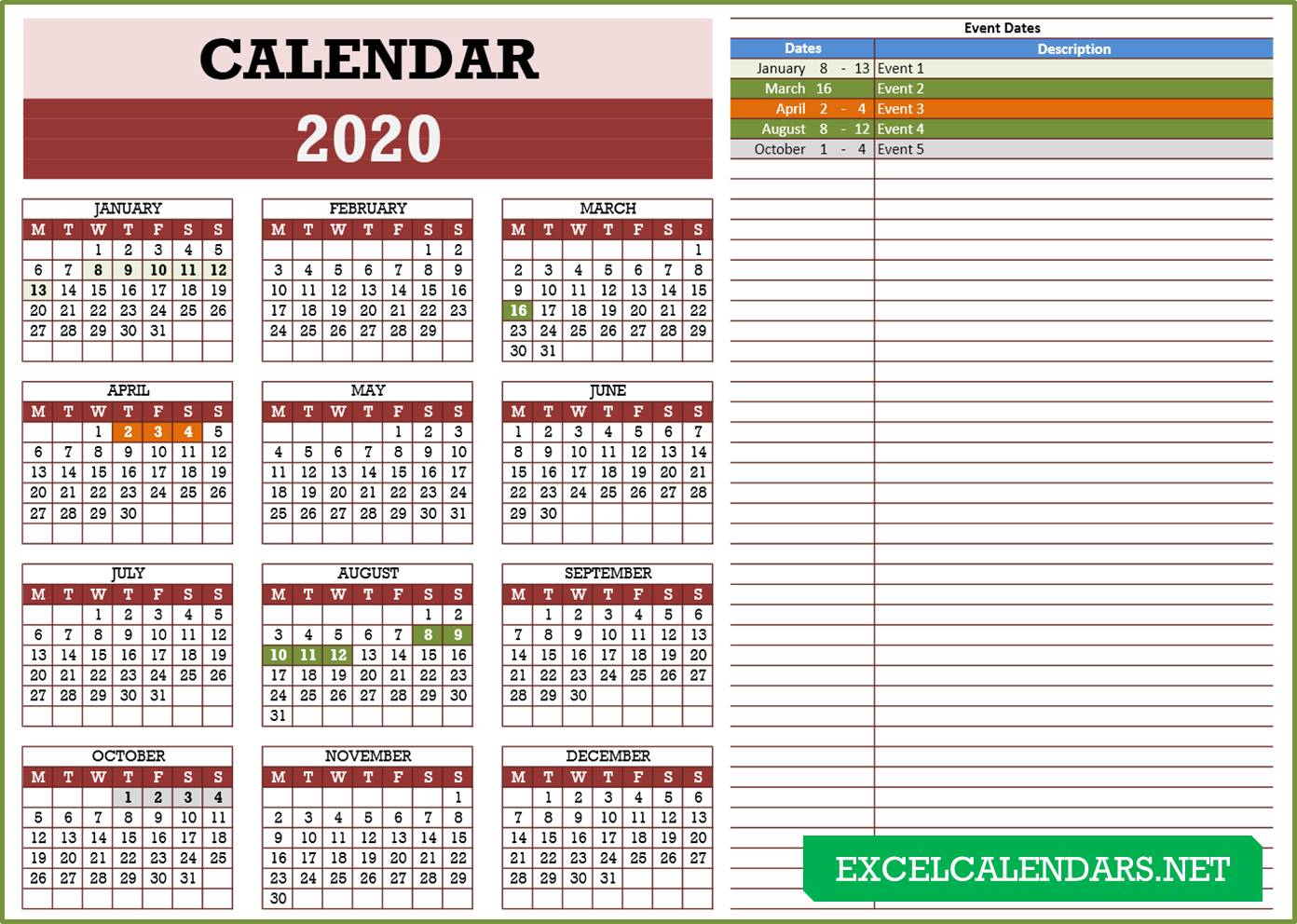 2021 Event Calendar Template