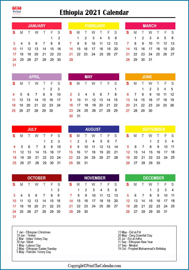 2021 Holiday Calendar Ethiopia | Ethiopia 2021 Holidays