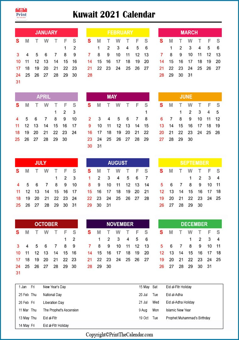 2021 Holiday Calendar Kuwait | Kuwait 2021 Holidays