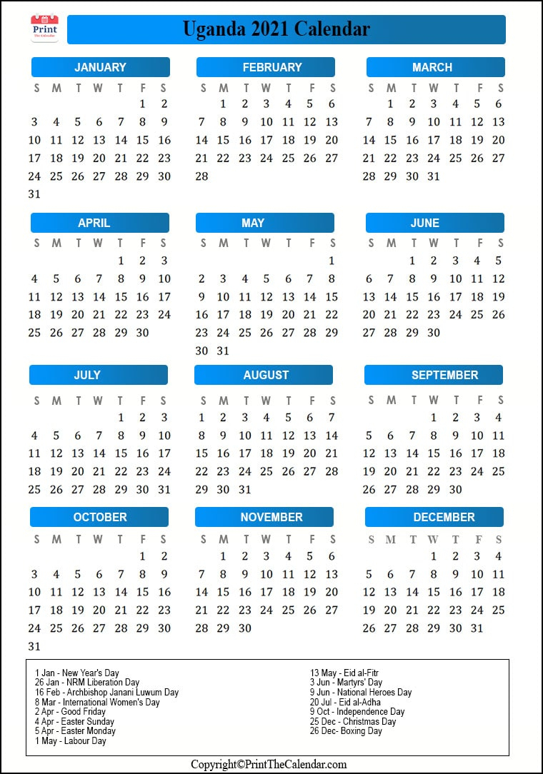 2021 Holiday Calendar Uganda | Uganda 2021 Holidays