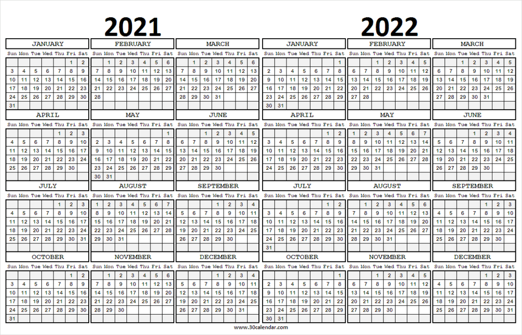 2021 To 2022 Calendar Planner - Monthly Calendar Template Free