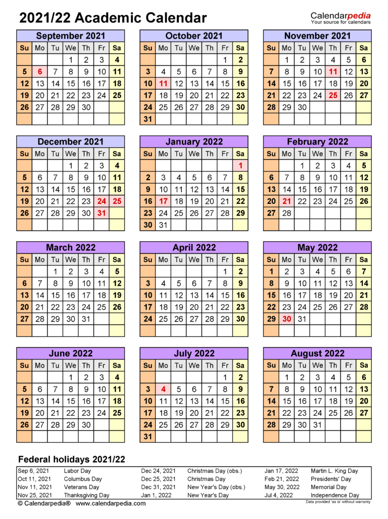 2021 To 2022 School Calendar | Printable Calendars 2021