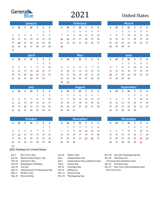 2021 Usa Calendar With Holidays | Printable March
