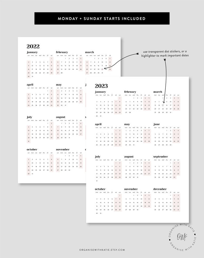 2022 2023 A5 Rings Calendar Printable Year At A Glance | Etsy