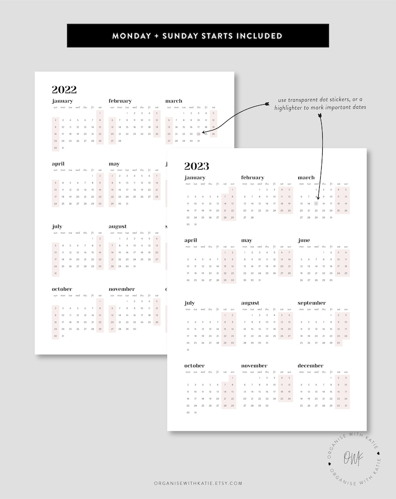 2022 2023 A5 Rings Calendar Printable Year At A Glance | Etsy