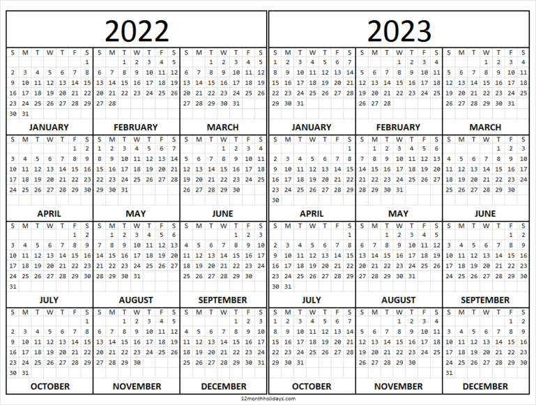 2022-2023 School Calendar Template | Two Year Calendar